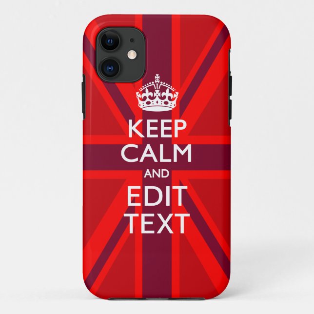 Accent Red Keep Calm Your Text on Union Jack Flag Case-Mate iPhone Case (Back)