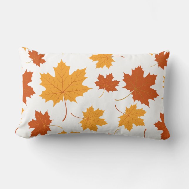 Accent Throw Pillow-Autumn Falling Leaves Lumbar Cushion (Front)
