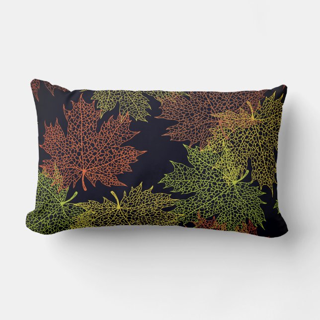 Accent Throw Pillow-Autumn Falling Leaves Lumbar Cushion (Front)