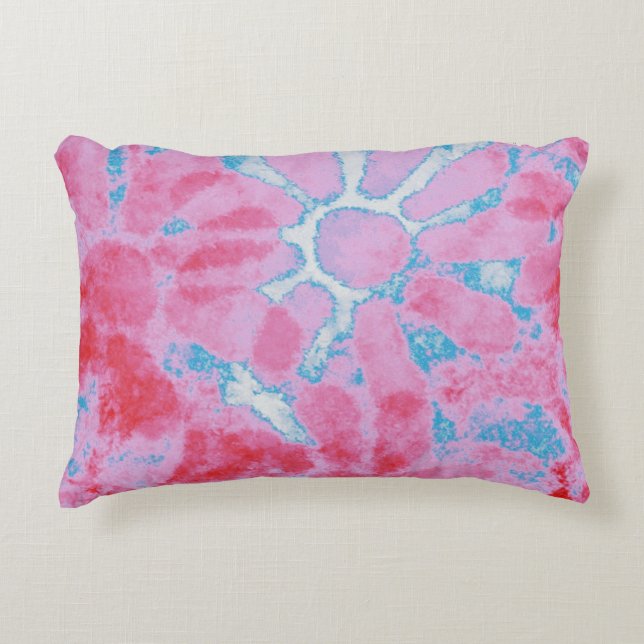 Accent Throw Pillow - Floral Tie Dye Pink Blue  (Front)
