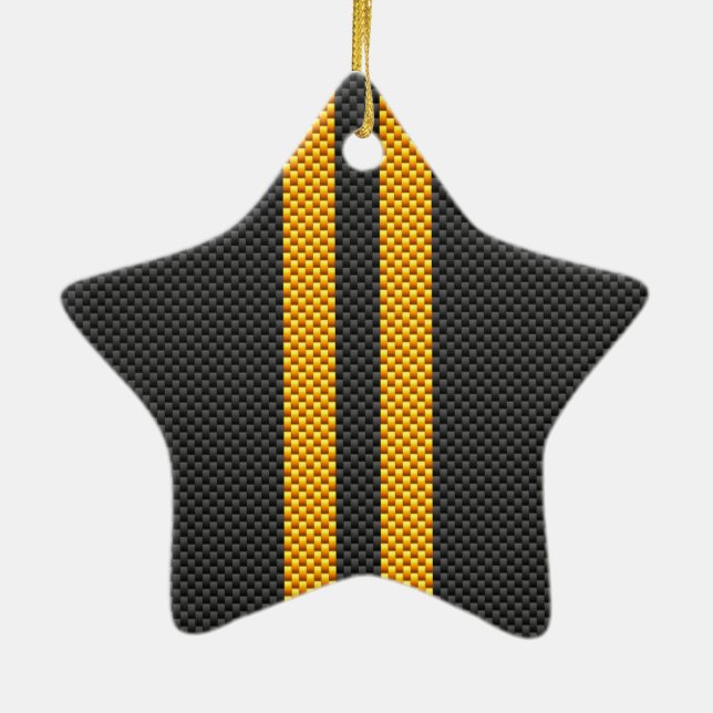 Accent Yellow Racing Stripes Carbon Fibre Style Ceramic Tree Decoration (Back)
