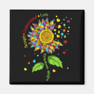 Accepnt Understand Love Autism Awareness Sunflower Magnet
