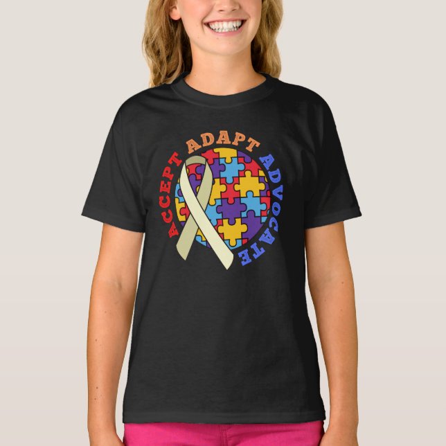 Accept Adapt Advocate-Autism Awareness World Ribbo T-Shirt (Front)