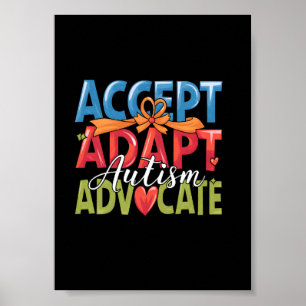 Accept Adapt Autism Advocate Ribbon Heart Poster