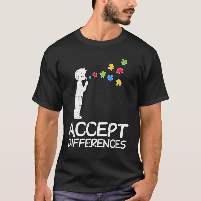 Accept Differences Child Puzzle Bubbles Autism Awa T-Shirt (Front)
