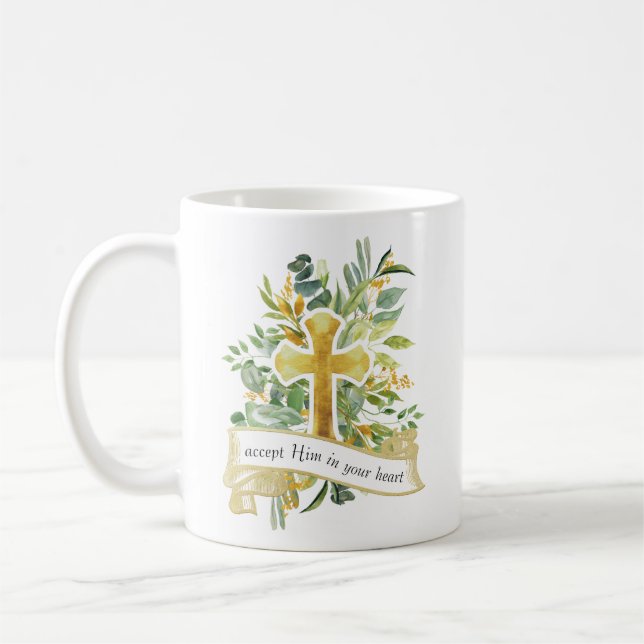Accept Jesus In Your Heart Simple Christian Quote Coffee Mug (Left)