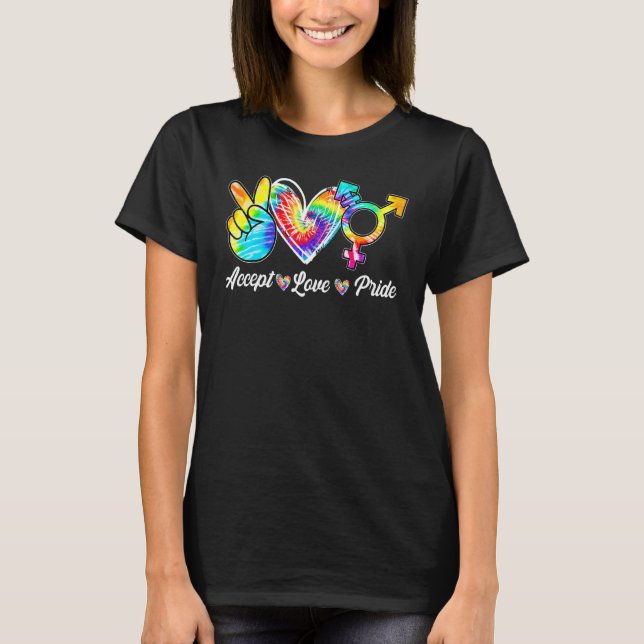 Accept Love Pride Transgender Rainbow Heart Lgbt P T-Shirt (Front)