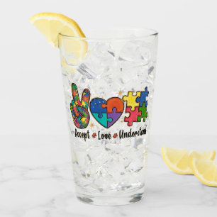 Accept, Love, Understand Autism Awareness Glass