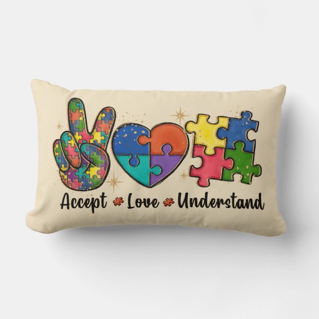 Accept Love Understand - Autism Awareness Heart Lumbar Cushion (Front)