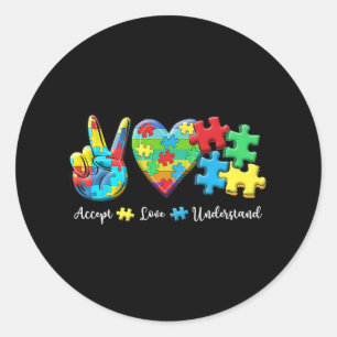 Accept Love Understand Autism Awareness Men Women  Classic Round Sticker