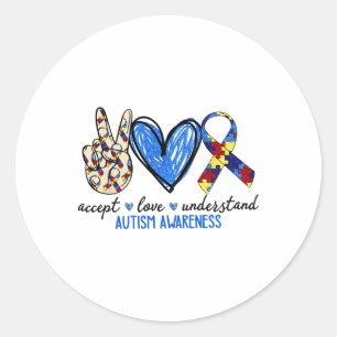 Accept Love Understand Autism Awareness Men Women  Classic Round Sticker
