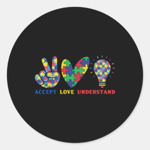Accept Love Understand Colourful Puzzle Piece Awar Classic Round Sticker