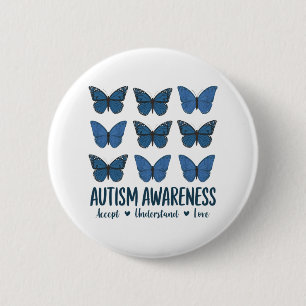 Accept Understand Love Autism Awareness Butterfly  6 Cm Round Badge