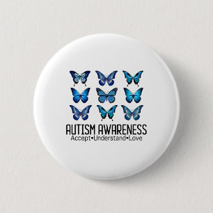 Accept Understand Love Autism Awareness Butterfly 6 Cm Round Badge
