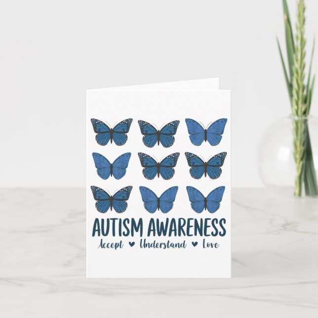 Accept Understand Love Autism Awareness Butterfly  Card (Front)