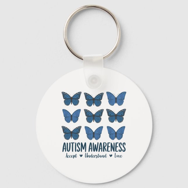 Accept Understand Love Autism Awareness Butterfly  Key Ring (Front)