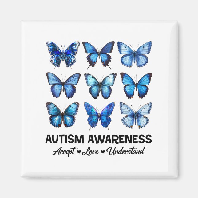 Accept Understand Love Autism Awareness Butterfly  Magnet (Front)