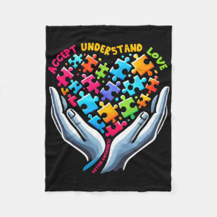 Accept Understand Love Autism Awareness Heart Men Fleece Blanket