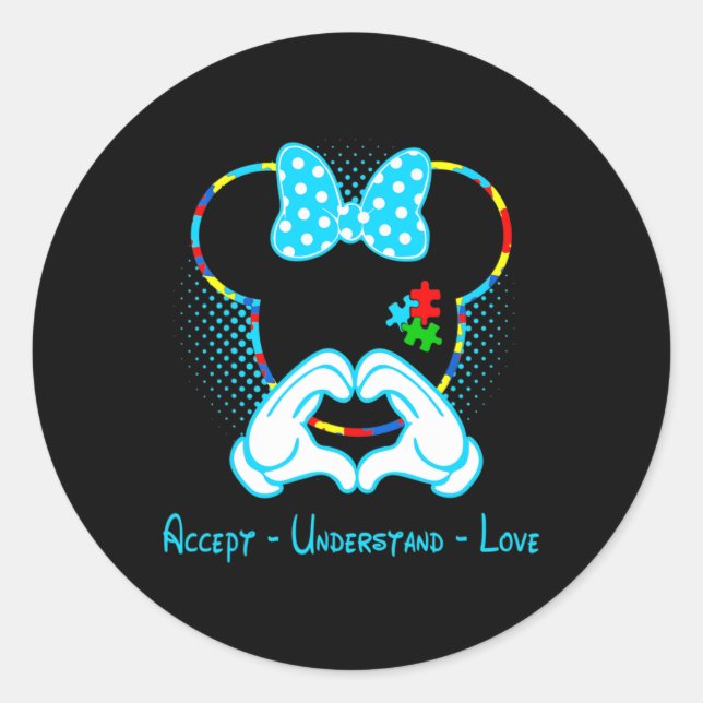 Accept Understand Love Autism Awareness - Mouse Au Classic Round Sticker (Front)