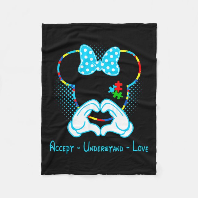 Accept Understand Love Autism Awareness - Mouse Au Fleece Blanket (Front)