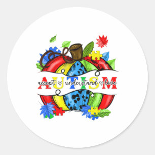 Accept Understand Love Autism Awareness Pumpkin Fa Classic Round Sticker