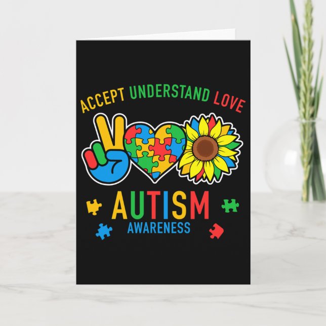 Accept Understand Love Autism Awareness Sunflower  Card (Front)