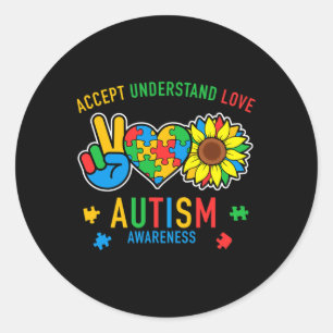Accept Understand Love Autism Awareness Sunflower  Classic Round Sticker