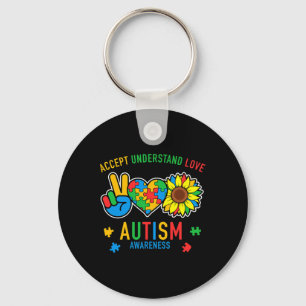 Accept Understand Love Autism Awareness Sunflower Key Ring