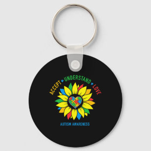 Accept Understand Love Autism Awareness Sunflower  Key Ring