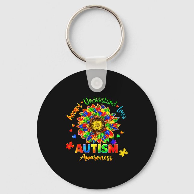 Accept understand love autism awareness sunflower key ring (Front)