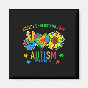 Accept Understand Love Autism Awareness Sunflower Magnet