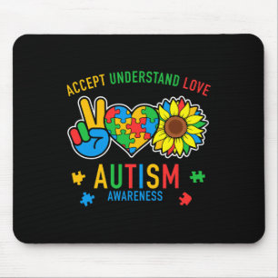 Accept Understand Love Autism Awareness Sunflower Mouse Pad
