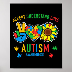 Accept Understand Love Autism Awareness Sunflower  Poster