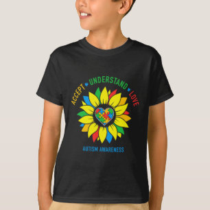 Accept Understand Love Autism Awareness Sunflower  T-Shirt