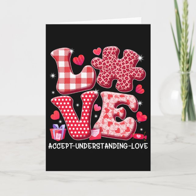 Accept Understand Love Autism Awareness Valentine' Card (Front)