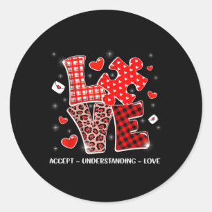 Accept Understand Love Autism Awareness Valentines Classic Round Sticker