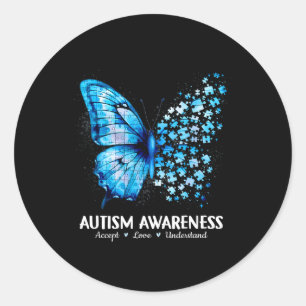 Accept Understand Love Butterfly Autism Awareness  Classic Round Sticker