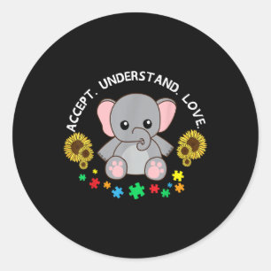 Accept Understand Love Elephant Cool Autism Awaren Classic Round Sticker