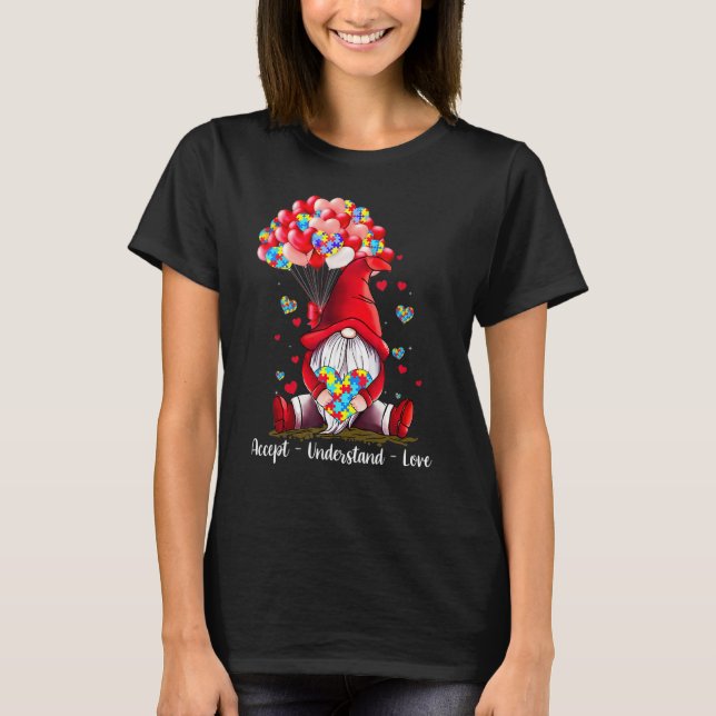 Accept Understand Love Gnome Valentine Autism Awar T-Shirt (Front)