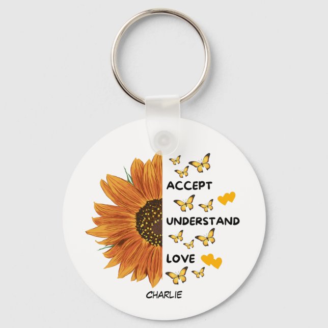 Accept, Understand, Love Motivational Quotes Name  Key Ring (Front)