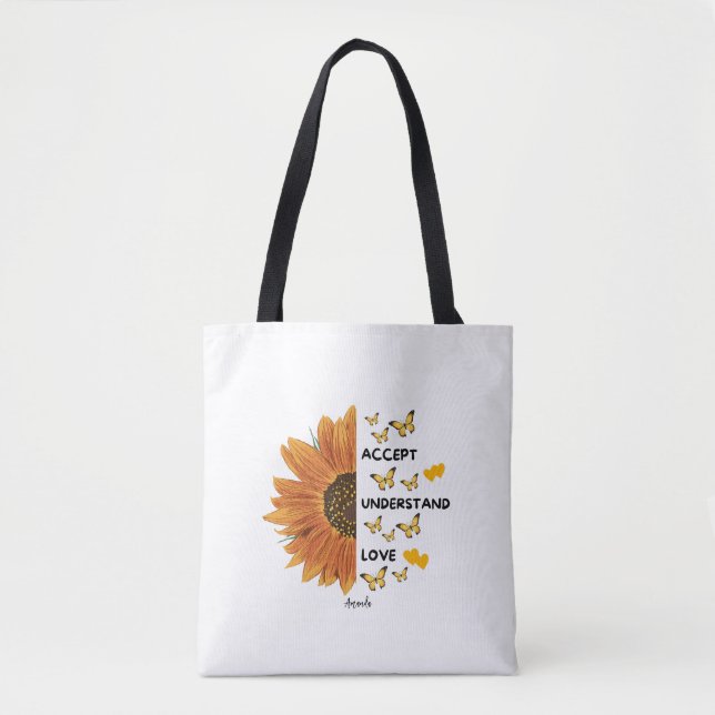 Accept Understand Love Quotes Personalised Name  Tote Bag (Front)