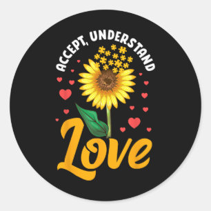 Accept Understand Love Sunflower Autism Awareness Classic Round Sticker