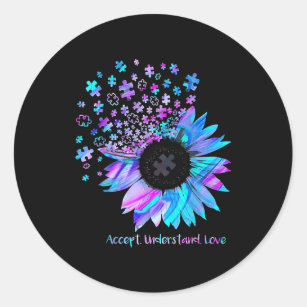 Accept Understand Love Sunflower Autism Awareness Classic Round Sticker