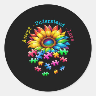 Accept Understand Love Sunflower Autism Awareness  Classic Round Sticker