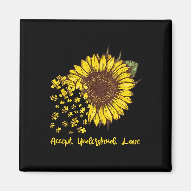 Accept Understand Love Sunflower Autism Awareness  Magnet (Front)