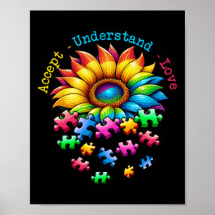 Accept Understand Love Sunflower Autism Awareness Poster