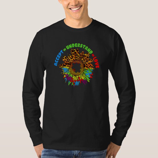 Accept Understand Love Sunflower Autism Awareness  T-Shirt (Front)
