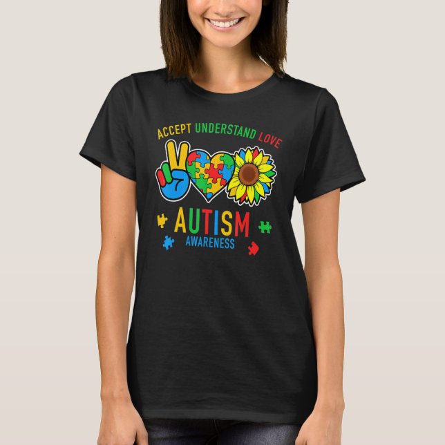 Accept Understand Love Sunflower Everybody Autism  T-Shirt (Front)
