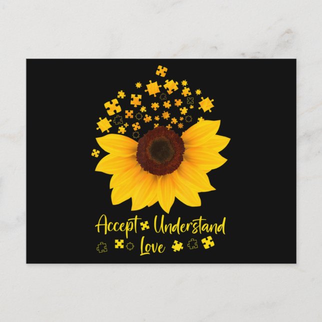 Accept Understand Love Sunflower Shirt Autism Awar Postcard (Front)