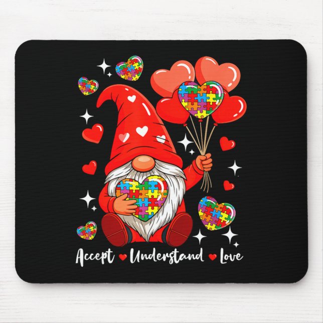 Accept Understand Valentine Hearts Gnome Design Mouse Pad (Front)